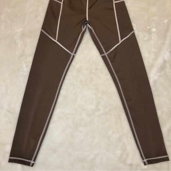 LA + Image Brown Yoga Pants with White Stitching Size Small - Picture 3 of 9